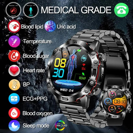 ELEGANCE ESTATE 2024 AI MEDICAL DIAGNOSIS SMARTWATCH NEW BLOOD LIPIDS URIC ACID BLOOD GLUCOSE WATCH - ECG+PPG FITNESS TRACKER FOR IPHONE IOS/ANDROID