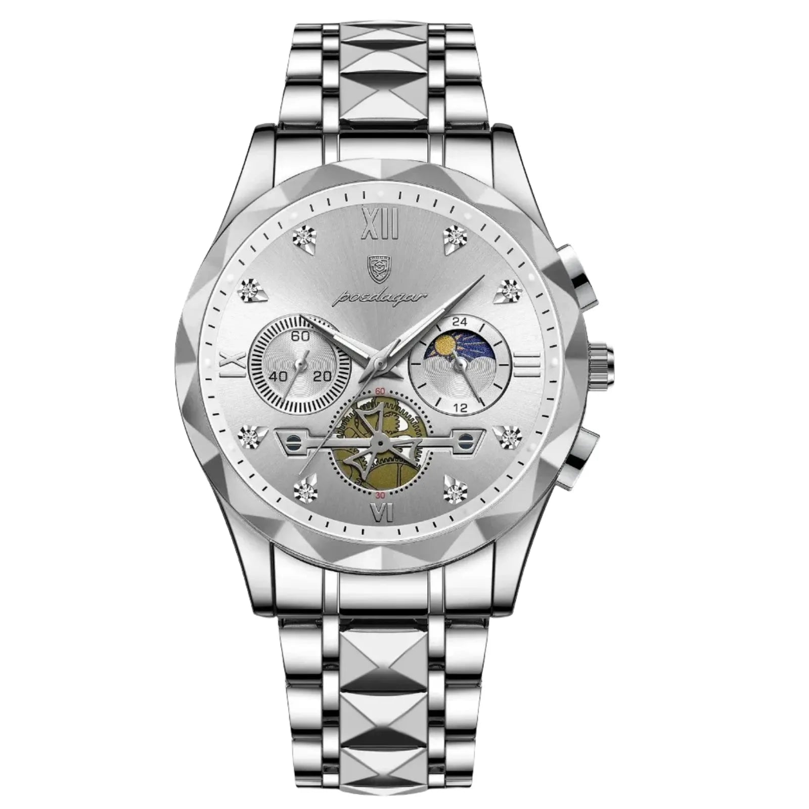 ELEGANCE® Luxury Man Wristwatch Waterproof Luminous Chronograph Watch for Men Stainless Steel Men's Quartz Watches POEDAGAR