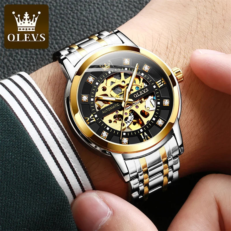 Elegance® 9901 Skeleton Watch Men Waterproof Luminous Casual Automatic Mechanical Watche Sports Men Black Steel Wristwatch Reloj Hombre