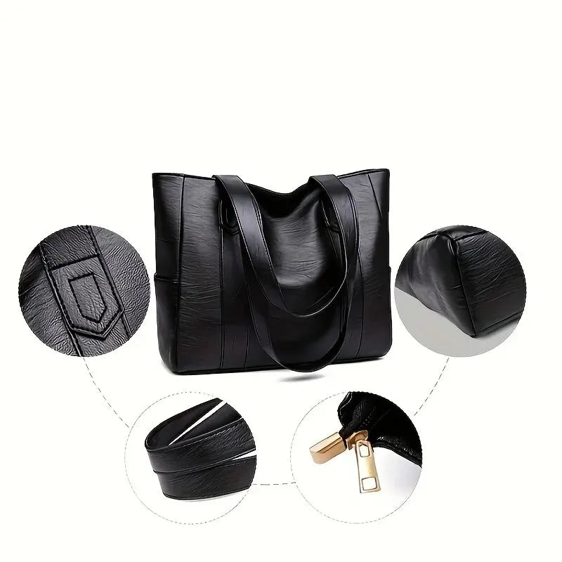 Elegance Luxe Carryall Women Bag - Vintage Large Capacity Tote Bag, Retro Vegan Shoulder Bag, Women's Casual Handbag For Commute