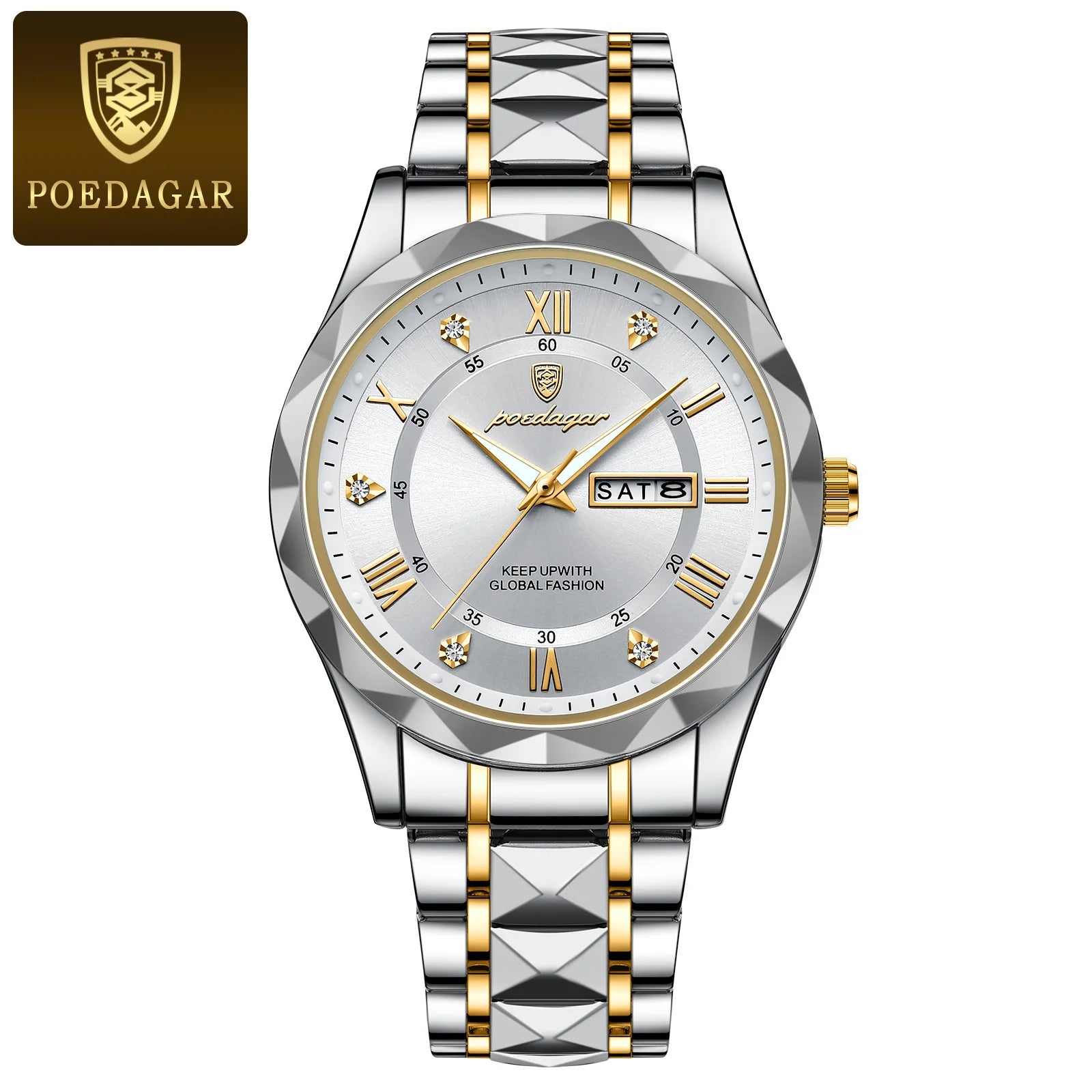 Elegance 615 LuxeTime Men Watch Luxury Quartz Waterproof Date Week Luminous Wristwatch Stainless Steel Men's Watches Male Clock Sports
