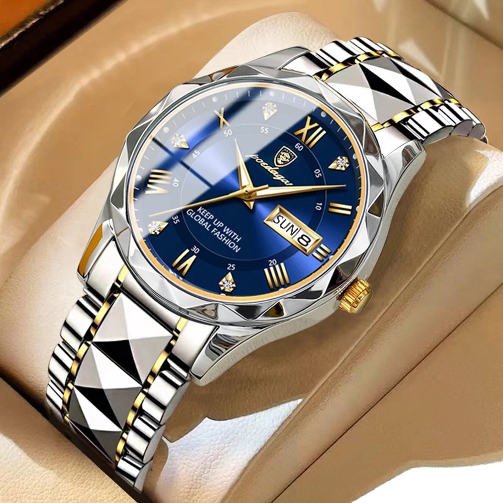 Elegance 615 LuxeTime Men Watch Luxury Quartz Waterproof Date Week Luminous Wristwatch Stainless Steel Men's Watches Male Clock Sports