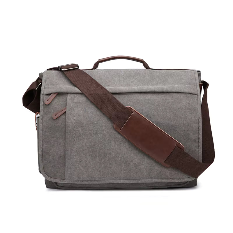 Elegance WorkSmart Messenger Leather Men's Crossbody Briefcase Canvas Splashproof Workwear Messenger Bag Computer Tote