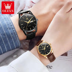 ELEGANCE® 6898 Fashion Waterproof Couple Wristwatches, PU Strap High Quality Exquisite Quartz Watches For Couple Luminous Calendar