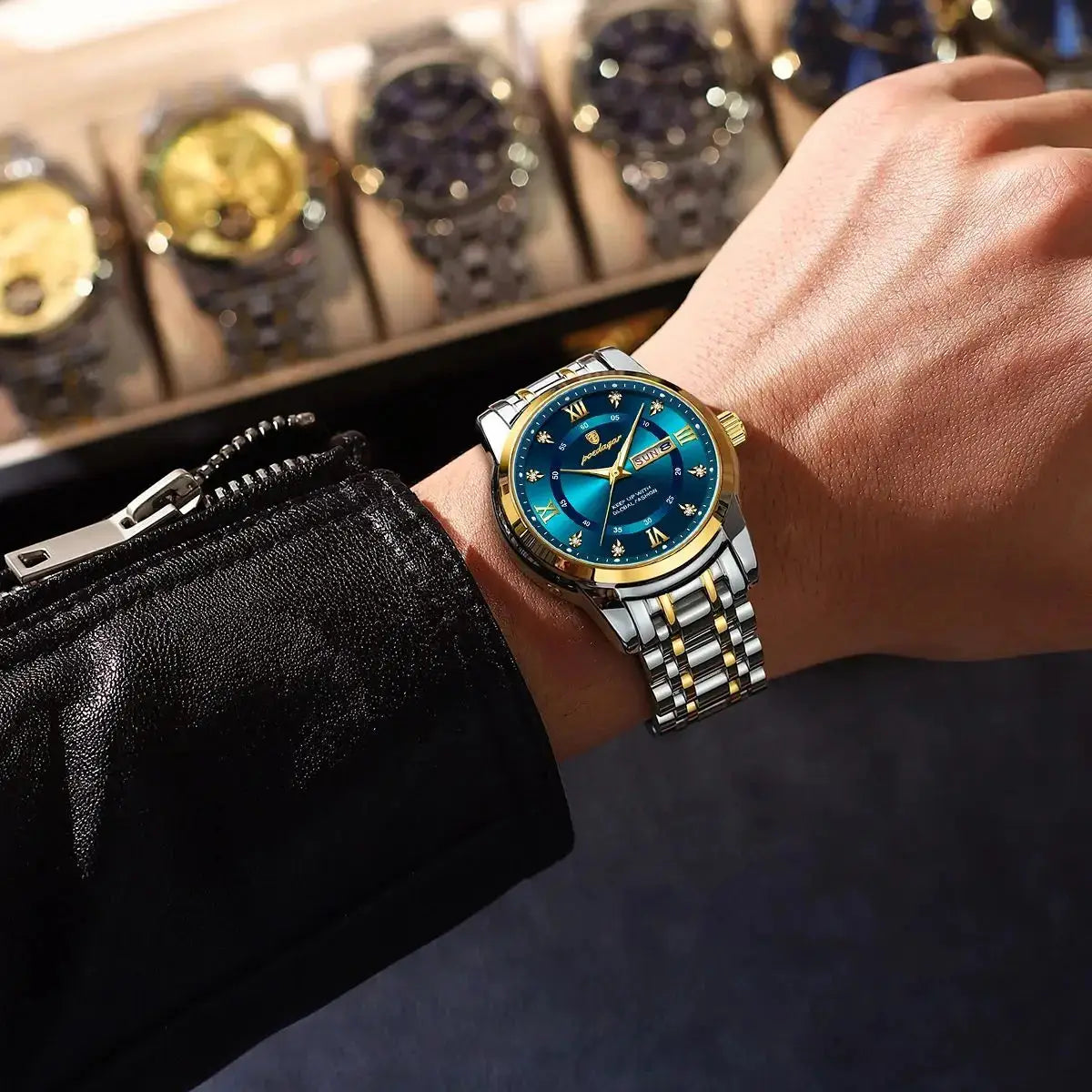 ELEGANCE® Luxury Watch for Man Elegant Date Week Waterproof Luminous Men Watch Quartz Stainless Steel Sports Men's Watches POEDAGAR