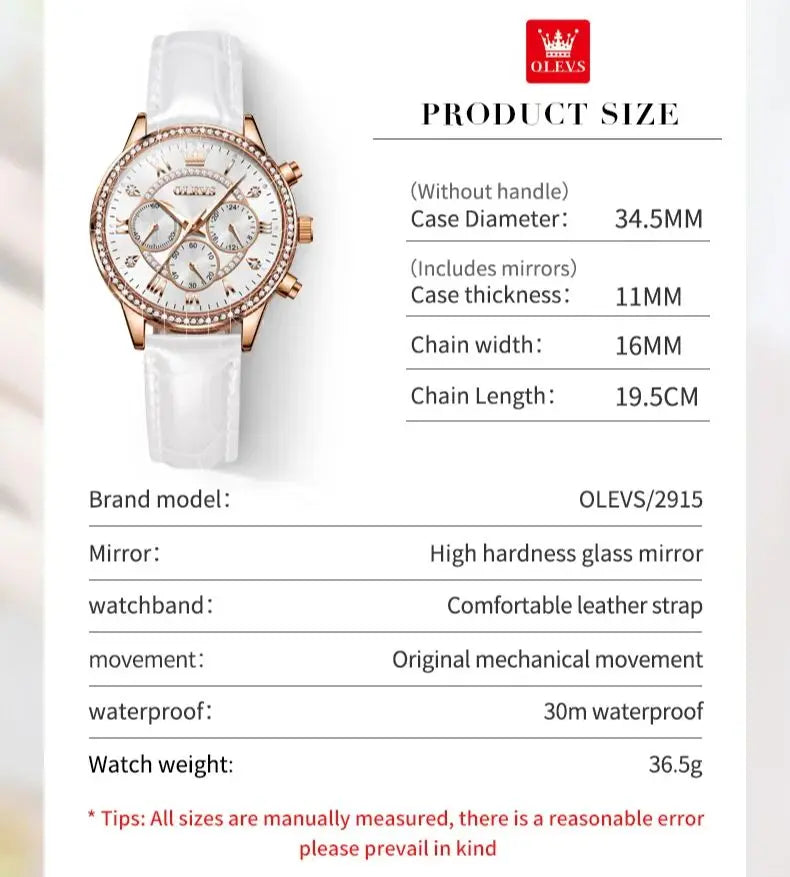 ELEGANCE® 2915 Luxe Diamond Watch Luxury Business Quartz Watch For Women Diamond Chronograph Roman Scale Ladies Wristwatch Top Brand Waterproof Watches