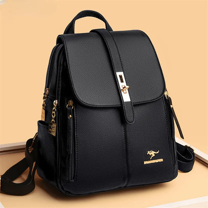 Elegance® Chic Voyager 3649 Luxury Women Leather Backpacks for Girls Sac Casual Daypack Black Vintage Backpack School Bags for Girls Mochila Rucksack