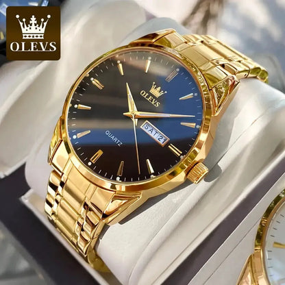 Elegance® 6898 Gold Classic Men Wristwatch Classic Gold Wrist Watches For Top Brand Luxury Business Date Waterproof Luminous Stainless Steel Men Quartz Wristwatch