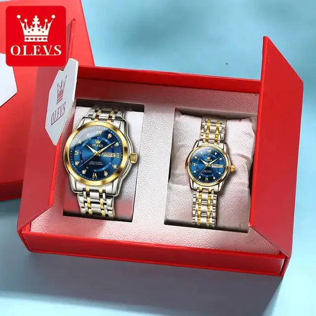 5513 OLEVS Couple Watch Pair for Men and Women Stainless Steel Waterproof Watches Luxury Gold Diamond Lover's Wristwatches ELEGANCE®