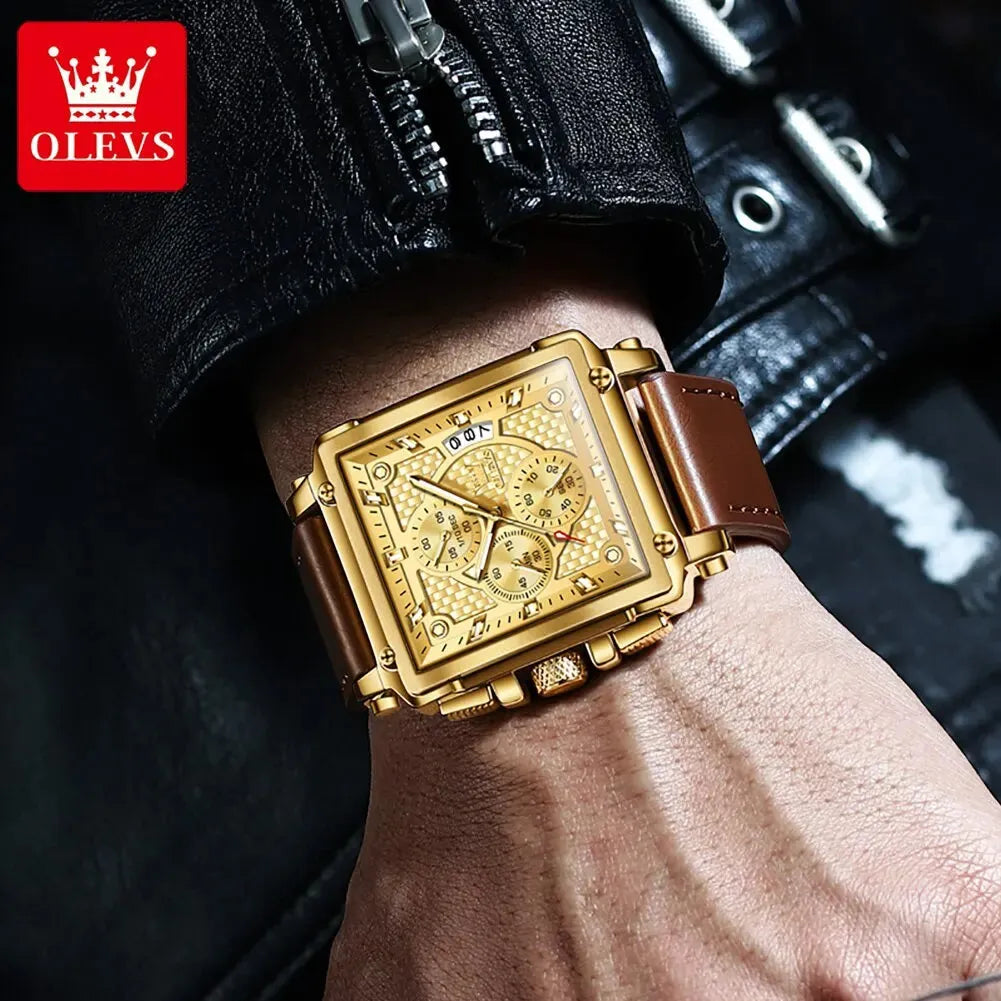 Elegance® 9925 Royal Chrono Men Watch Luxury Square Quartz Wrist Watch Original Waterproof Luminous Chronograph Watch for Men Relogio