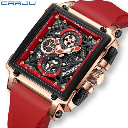 Elegance® Phantom 2312 Men Watch Fashion Sports Watches with Large Dial Unique RectangularHollow Design Quartz Wristwatches with Chrongraph Auto Date