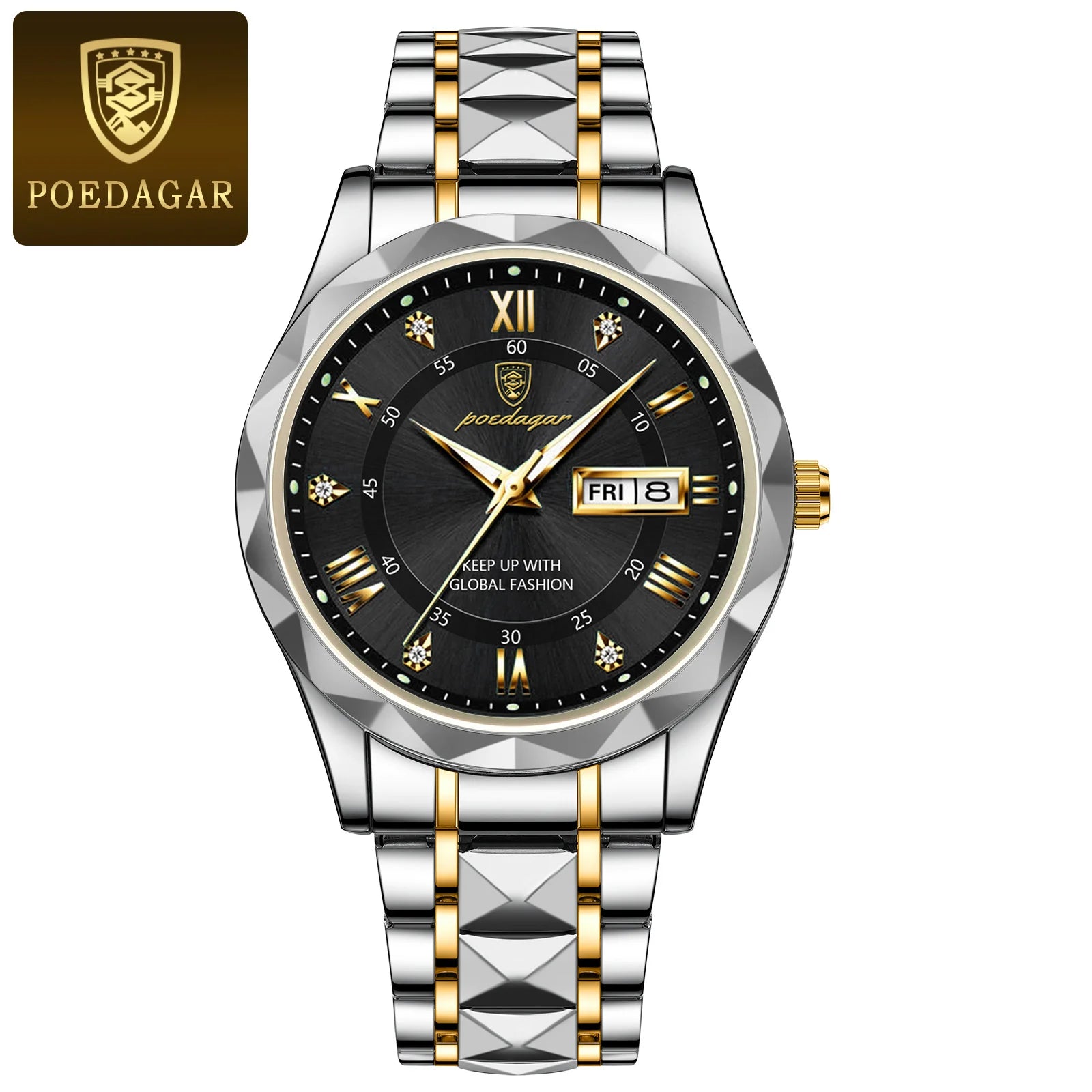 Elegance 615 LuxeTime Men Watch Luxury Quartz Waterproof Date Week Luminous Wristwatch Stainless Steel Men's Watches Male Clock Sports