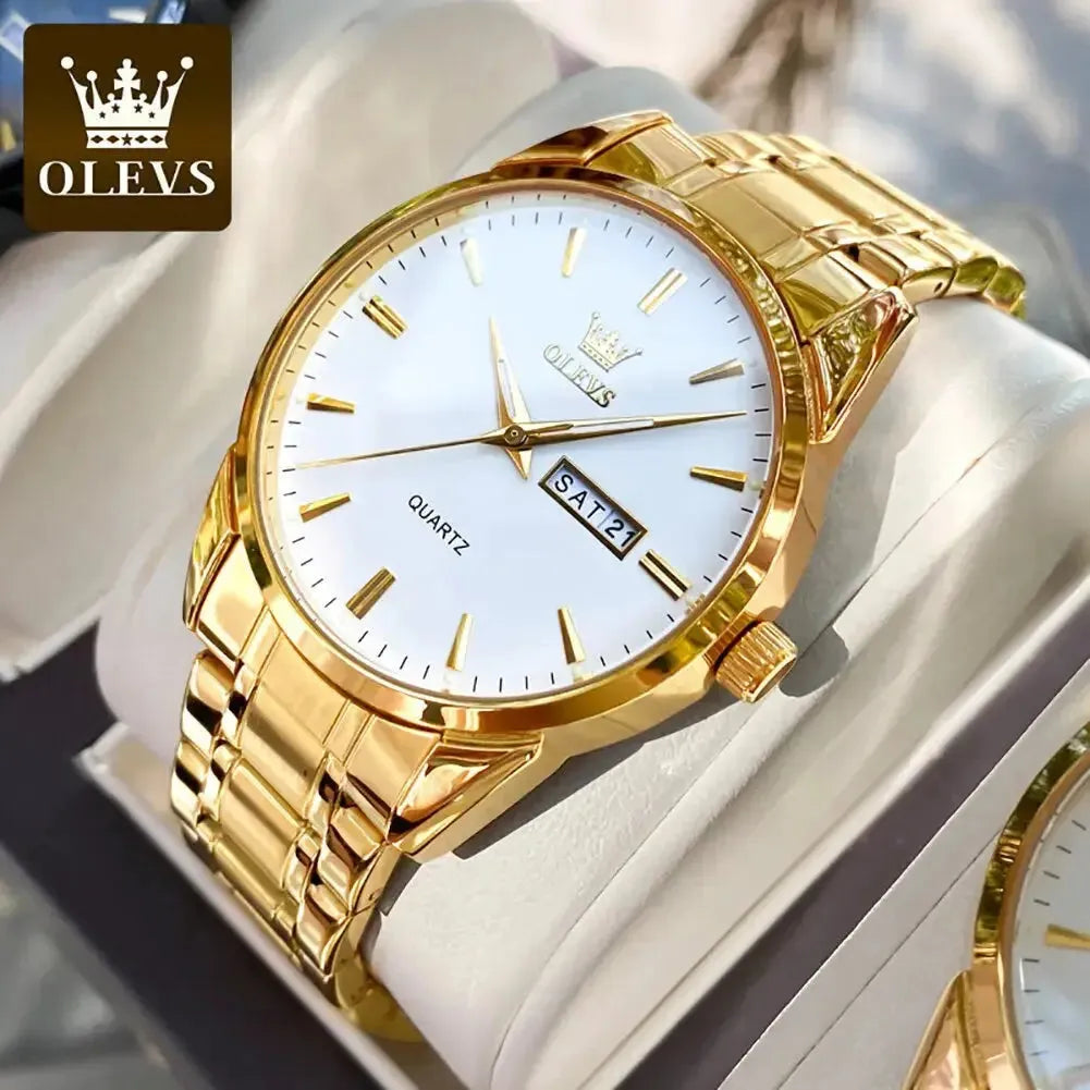 Elegance® 6898 Gold Classic Men Wristwatch Classic Gold Wrist Watches For Top Brand Luxury Business Date Waterproof Luminous Stainless Steel Men Quartz Wristwatch