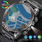 Elegance EliteTrack Smartwatch GPS Tracking LED Lights Outdoor Military Bluetooth Call Smartｗatch Men AMOLED HD Screen 1ATM Waterproof Sports Smart Watch IOS Android