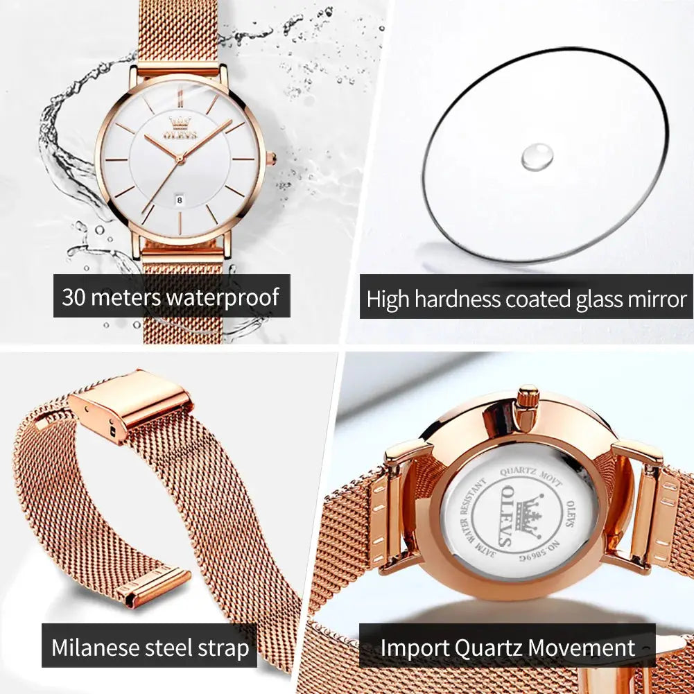 Elegance® 5869 Ultra Thin Women Watch 6.5mm Dial Stainless Steel Waterproof Fashion Simplicity