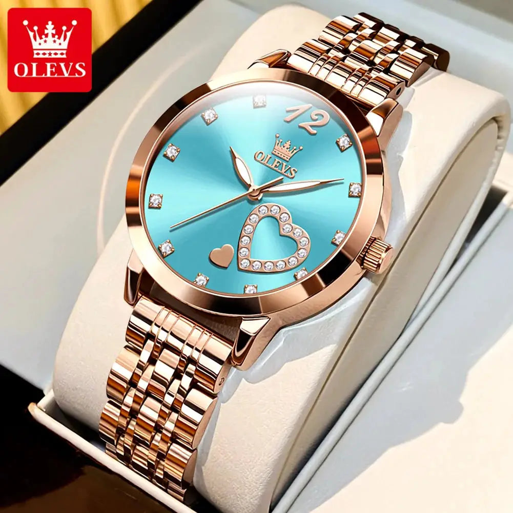 ELEGANCE® Women's Watches Fashion Quartz Watch Stainless steel Waterproof Set With Diamonds Love Luxury female Wristwatch OLEVS