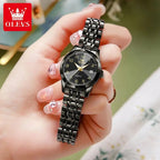 Elegance® 9970 Women Luxury Quartz Watch Number Dial Rhombus Mirror Hand Clock Stainless Steel Original Watches