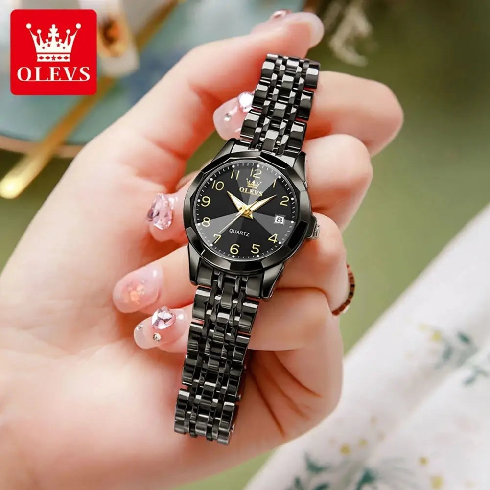 Elegance® 9970 Women Luxury Quartz Watch Number Dial Rhombus Mirror Hand Clock Stainless Steel Original Watches