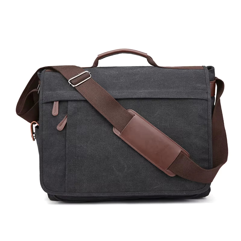 Elegance WorkSmart Messenger Leather Men's Crossbody Briefcase Canvas Splashproof Workwear Messenger Bag Computer Tote