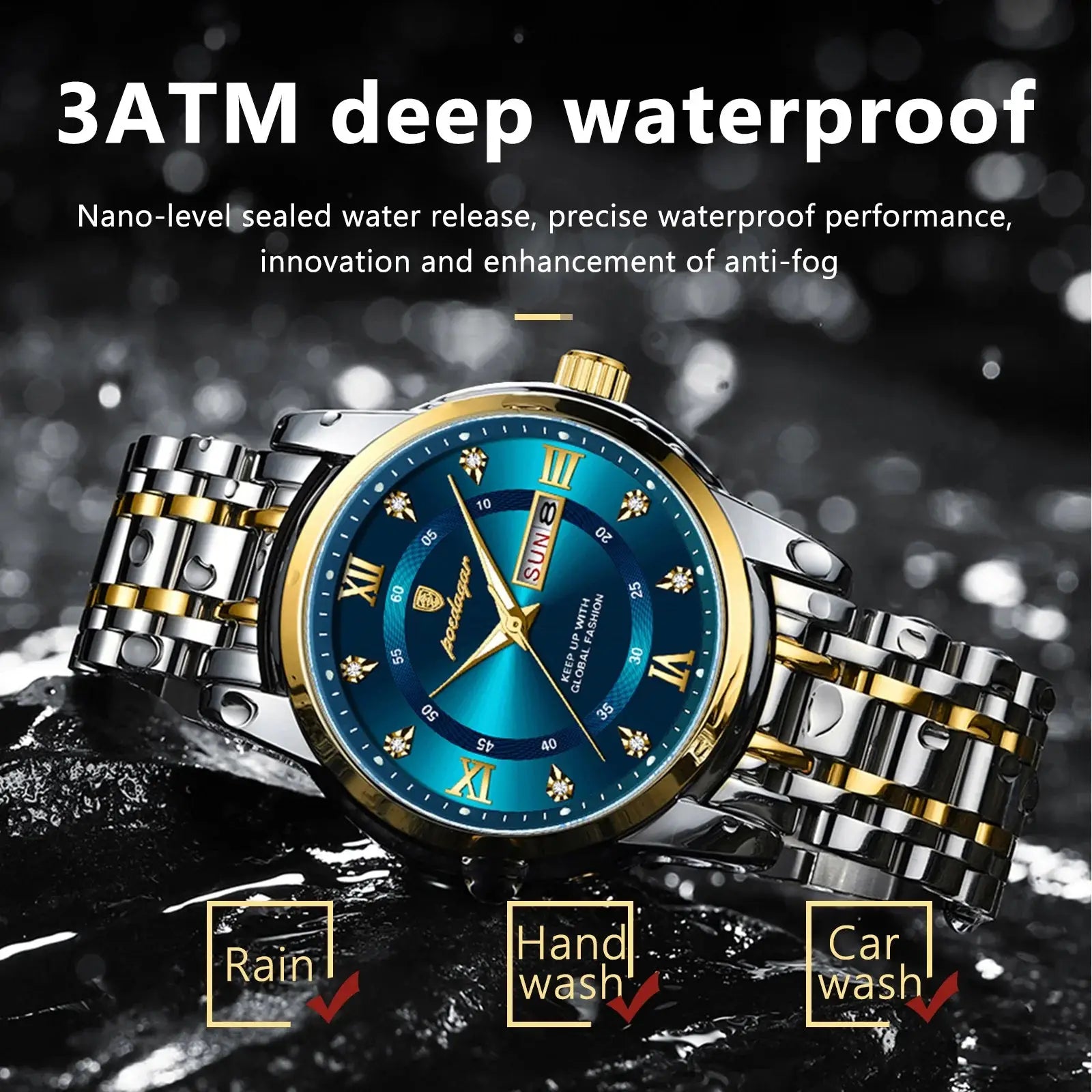 ELEGANCE® Luxury Watch for Man Elegant Date Week Waterproof Luminous Men Watch Quartz Stainless Steel Sports Men's Watches POEDAGAR