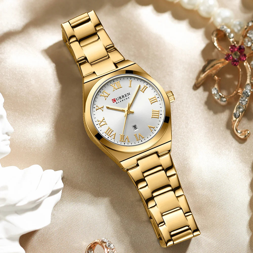 Elegance Opulent Aura 9095 Luxury Women Watch Fashion Casual FemaleLadies Stainless Steel Quartz Wristwatches Life Waterproof Girlfriend Gift