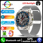 Elegance EliteTrack Smartwatch GPS Tracking LED Lights Outdoor Military Bluetooth Call Smartｗatch Men AMOLED HD Screen 1ATM Waterproof Sports Smart Watch IOS Android