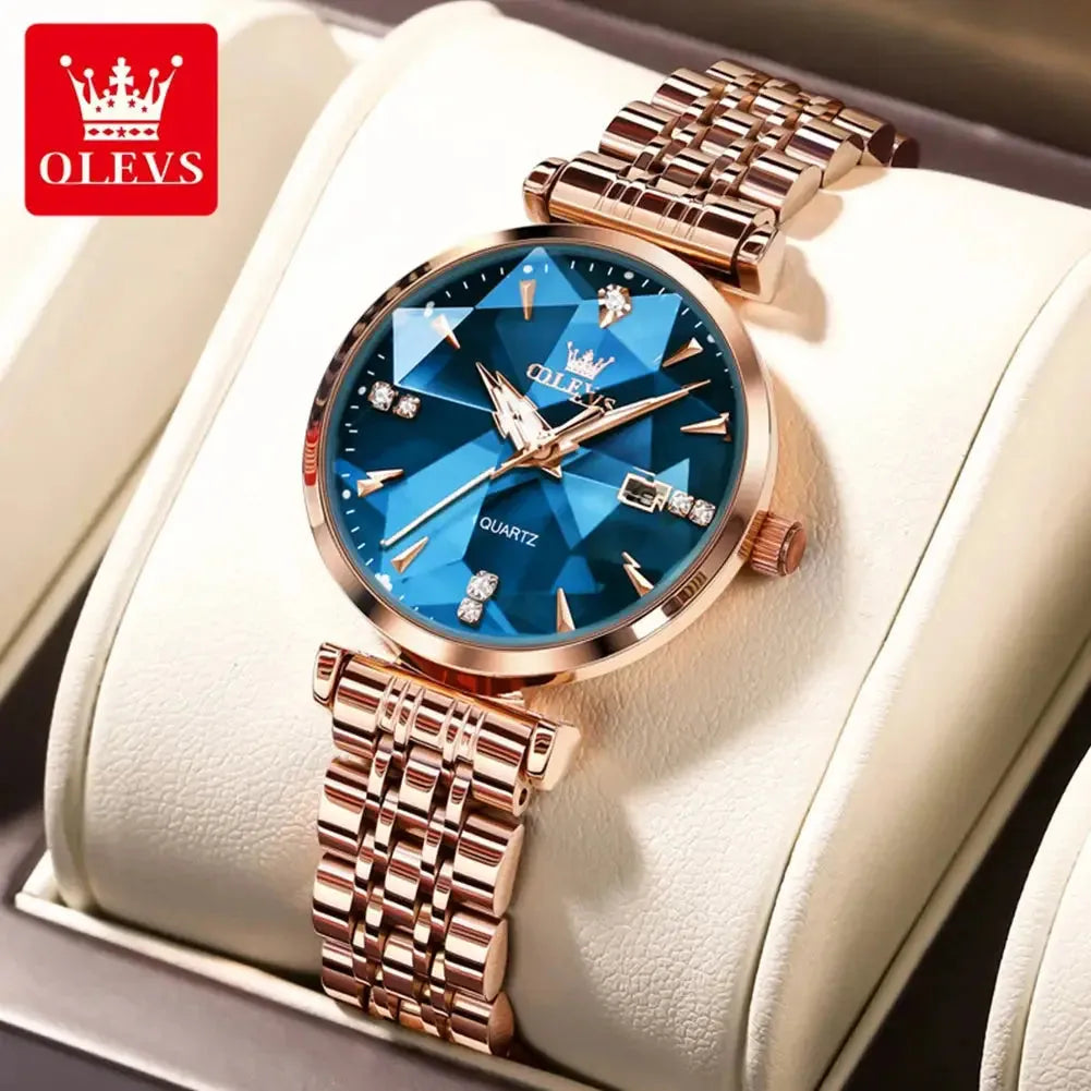 ELEGANCE® Women Luxury Jewelry Quartz Watch Waterproof Stainless steel Strap Rose Gold Watch for Women Fashion Watch Bracelet Set OLEVS