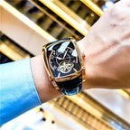 Elegance Tonneau 005 Moon Phase Automatic Watch for Men Luxury Brand Tourbillon Skeleton Mechanical Watches Leather Belt Luminous Hands Clock
