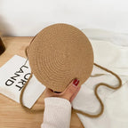 Elegance PureElegance Minimalist Bag - Minimalist Straw Bag Round Crossbody Purse Women Shoulder Vocation Style Handbag