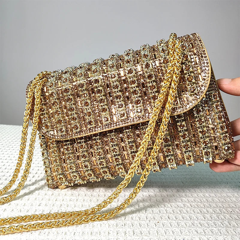 Elegance GlamourPurse Bag for Women Luxury Designer Bags Diamond Shoulder Bag Women Party Bag Portable Messenger Bag Gold Bag