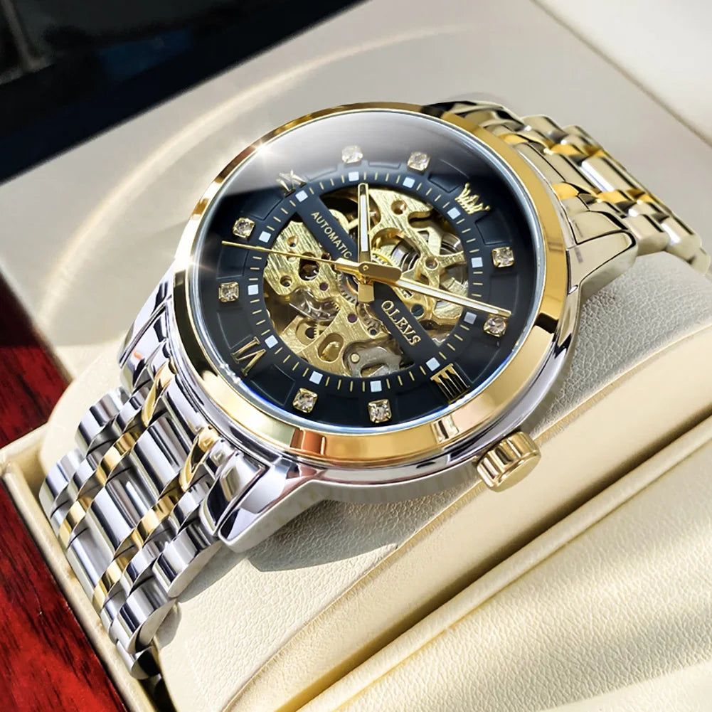 Elegance® 9901 Skeleton Watch Men Waterproof Luminous Casual Automatic Mechanical Watche Sports Men Black Steel Wristwatch Reloj Hombre