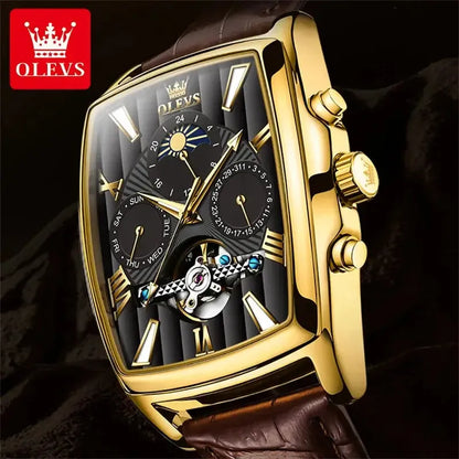 Elegance® 6675 Executive Men Watch Luxury Rectangular Dial Mechanical Watches Waterproof Leather Automatic Luminous Watch Business Men