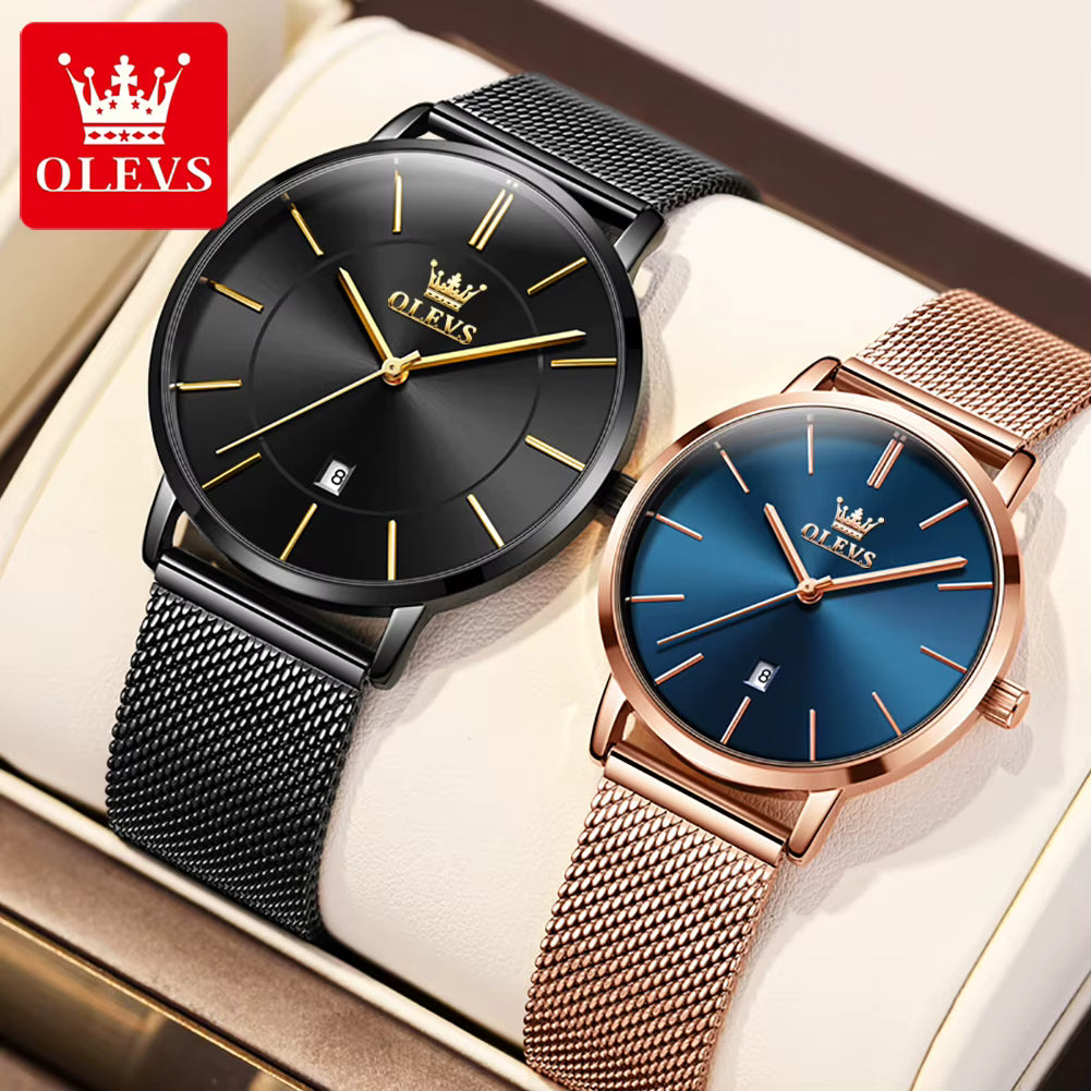 Elegance 5869 Ultra Thin Couple Watches Set Men & Women Top Brand Luxury Simple Quartz Wristwatch Calendar Clock