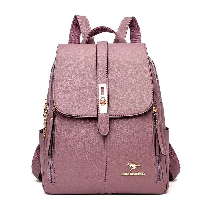 Elegance Chic Voyager 3649 Luxury Women Leather Backpacks for Girls Sac Casual Daypack Black Vintage Backpack School Bags for Girls Mochila Rucksack