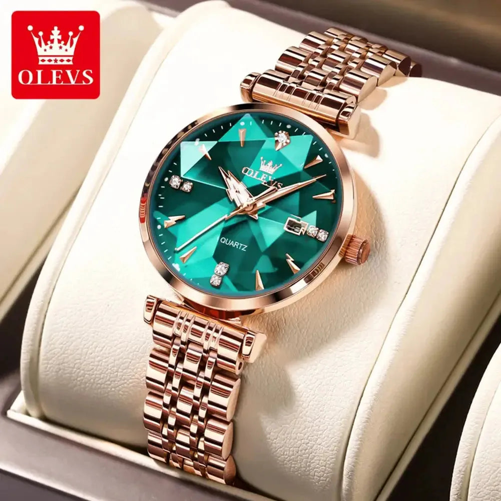 ELEGANCE® Women Luxury Jewelry Quartz Watch Waterproof Stainless steel Strap Rose Gold Watch for Women Fashion Watch Bracelet Set OLEVS