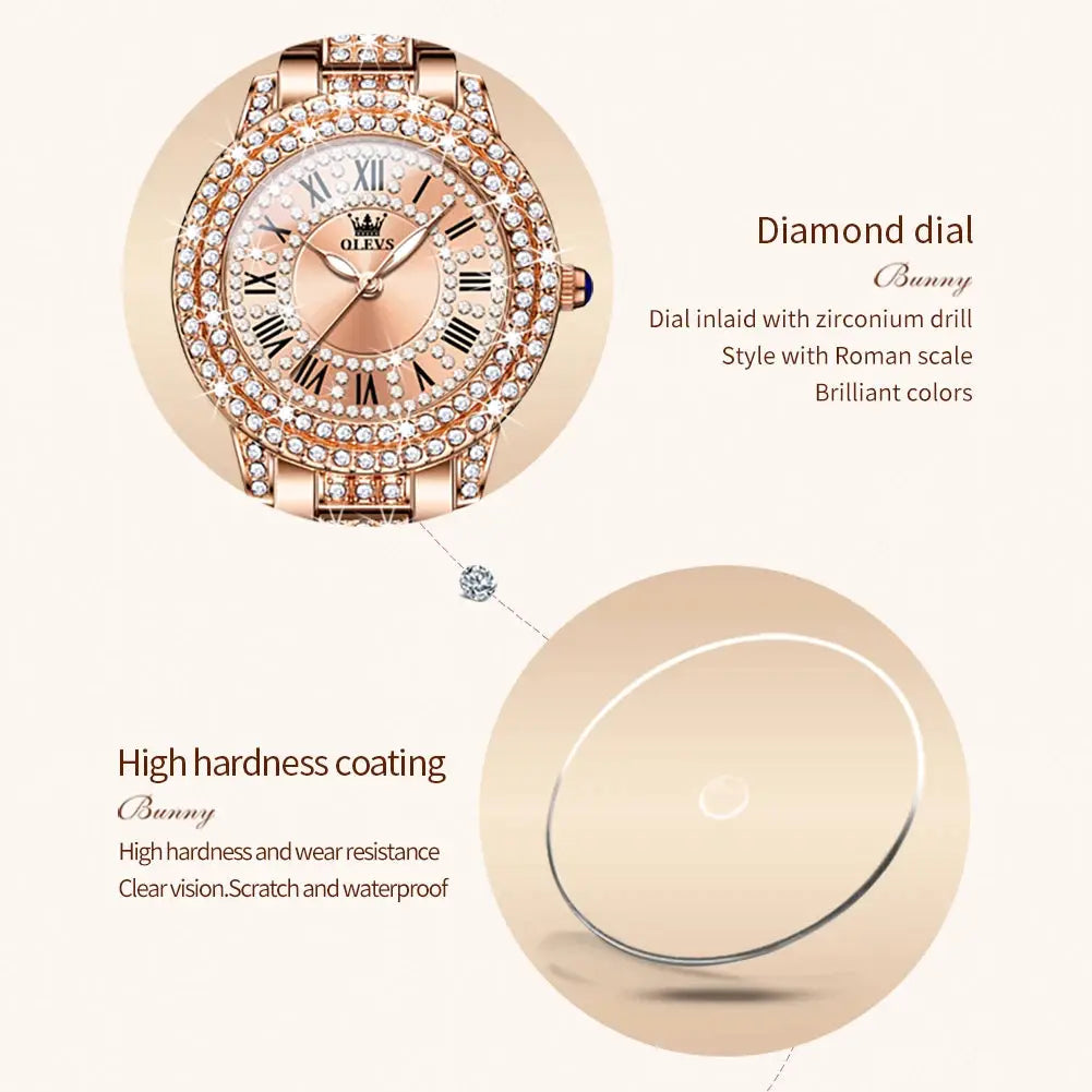 ELEGANCE® Diamond Watch for Women Fashion Elegant Stainless Steel Waterproof Quartz Wristwatch Luxury Ladies Dress Watches Original OLEVS