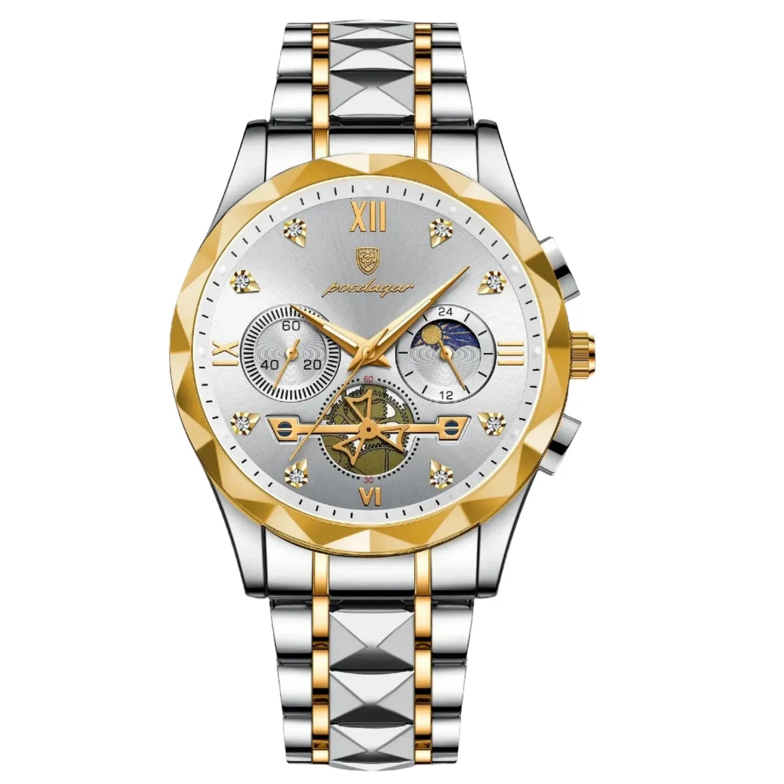 ELEGANCE® Luxury Man Wristwatch Waterproof Luminous Chronograph Watch for Men Stainless Steel Men's Quartz Watches POEDAGAR