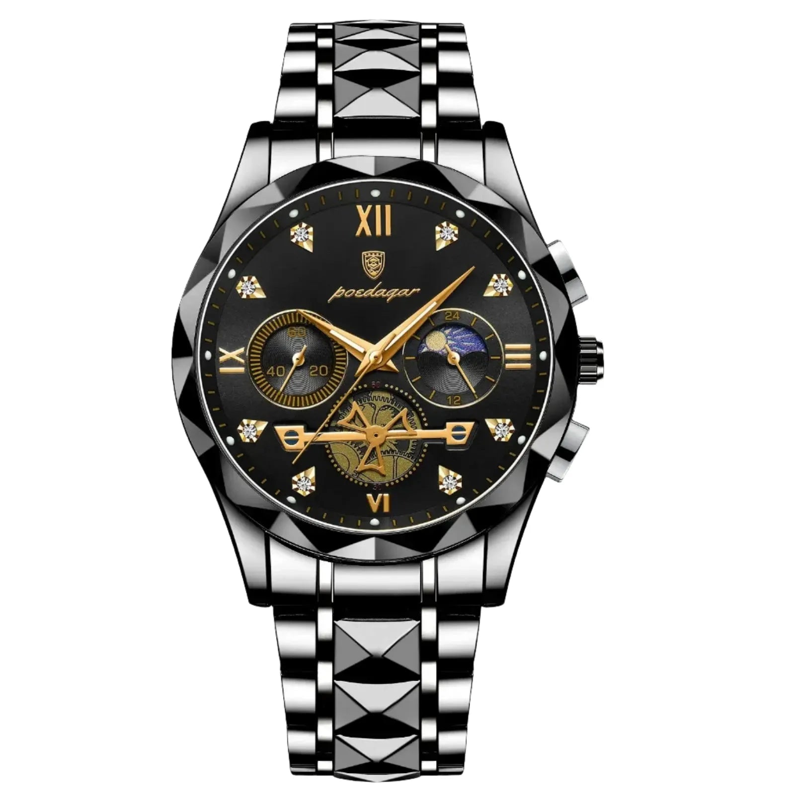 ELEGANCE® Luxury Man Wristwatch Waterproof Luminous Chronograph Watch for Men Stainless Steel Men's Quartz Watches POEDAGAR