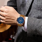 ELEGANCE® Genuine Leather Men's Watch Fashion Luminous Calendar Stopwatch Male Clock Waterproof Moon Phase Quartz Wristwatch POEDAGAR