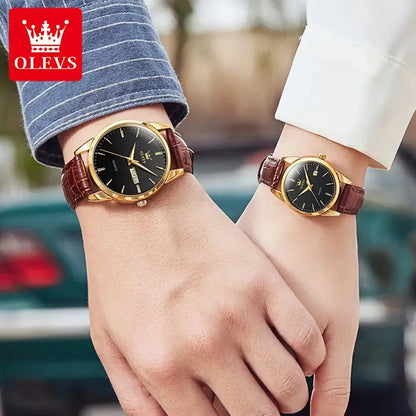 ELEGANCE® 6898 Fashion Waterproof Couple Wristwatches, PU Strap High Quality Exquisite Quartz Watches For Couple Luminous Calendar