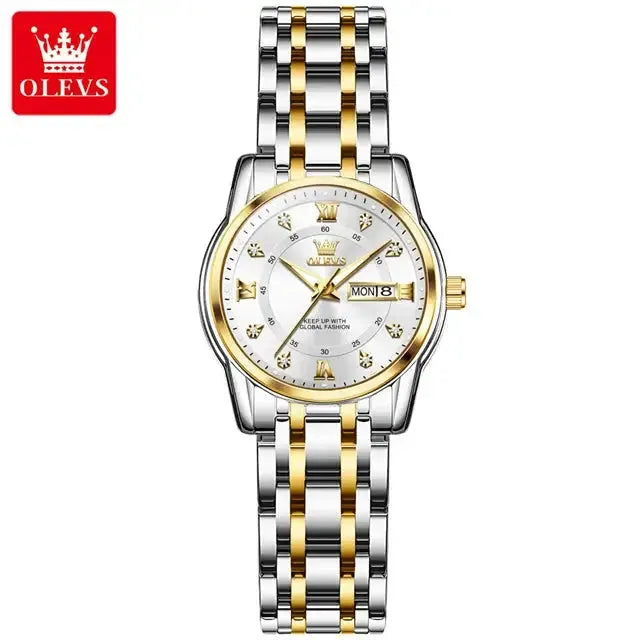 5513 OLEVS Couple Watch Pair for Men and Women Stainless Steel Waterproof Watches Luxury Gold Diamond Lover's Wristwatches ELEGANCE®