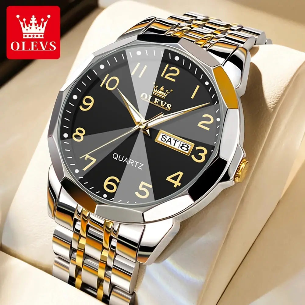 9970 OLEVS New Luxury Quartz Couple Watch For Men & Women Number Dial Rhombus Mirror Hand Clock Stainless Steel Original Watches ELEGANCE®