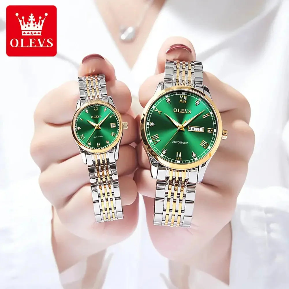 OLEVS 6602 Automatic Mechanical Couple Watch Luminous Stainless Steel Waterproof Top Brand Luxury Wristwatch Gift For Women Man ELEGANCE®