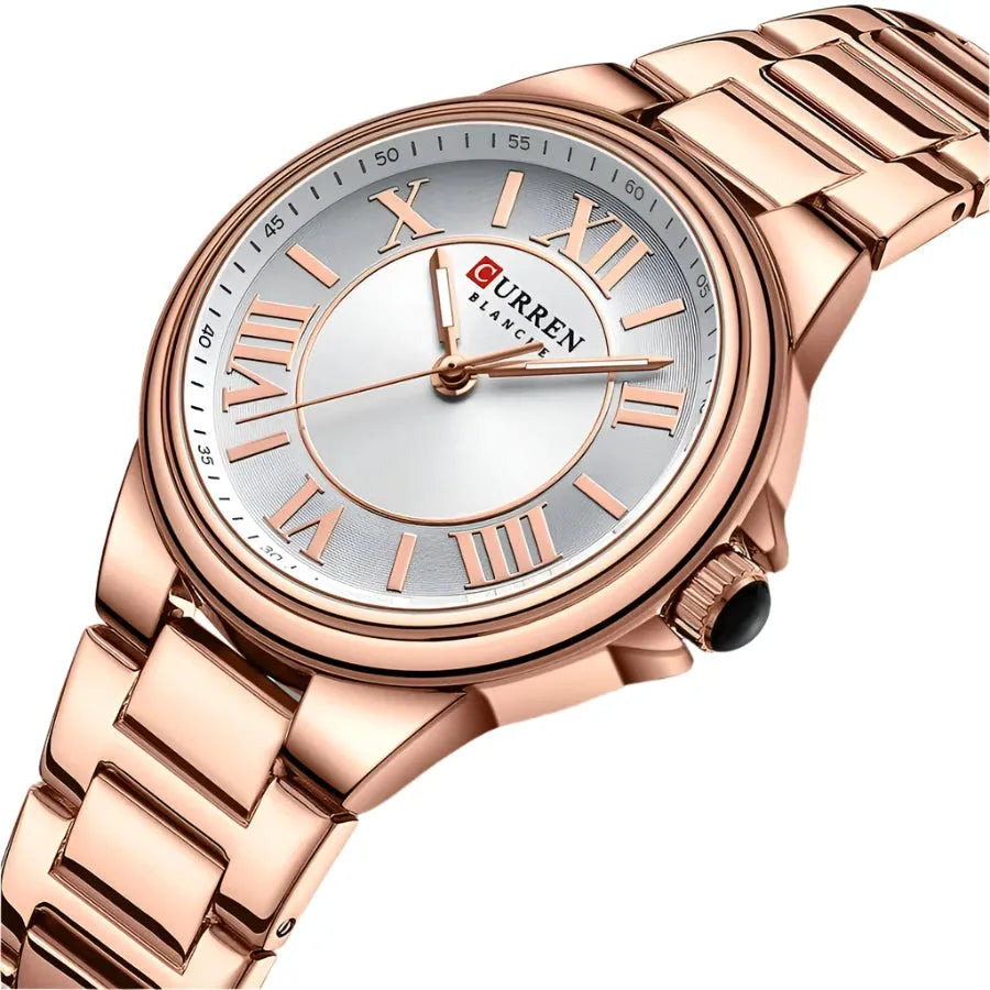 Elegance Radiant Rose 9091 Women's Quartz Watch Fashion Simple Elegant Rose Gold Analog Display Steel Strap  Wristwatch for Ladies Clock Gift
