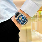 Elegance® Tonneau 005 Moon Phase Automatic Watch for Men Luxury Brand Tourbillon Skeleton Mechanical Watches Leather Belt Luminous Hands Clock