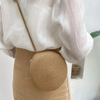 Elegance PureElegance Minimalist Bag - Minimalist Straw Bag Round Crossbody Purse Women Shoulder Vocation Style Handbag