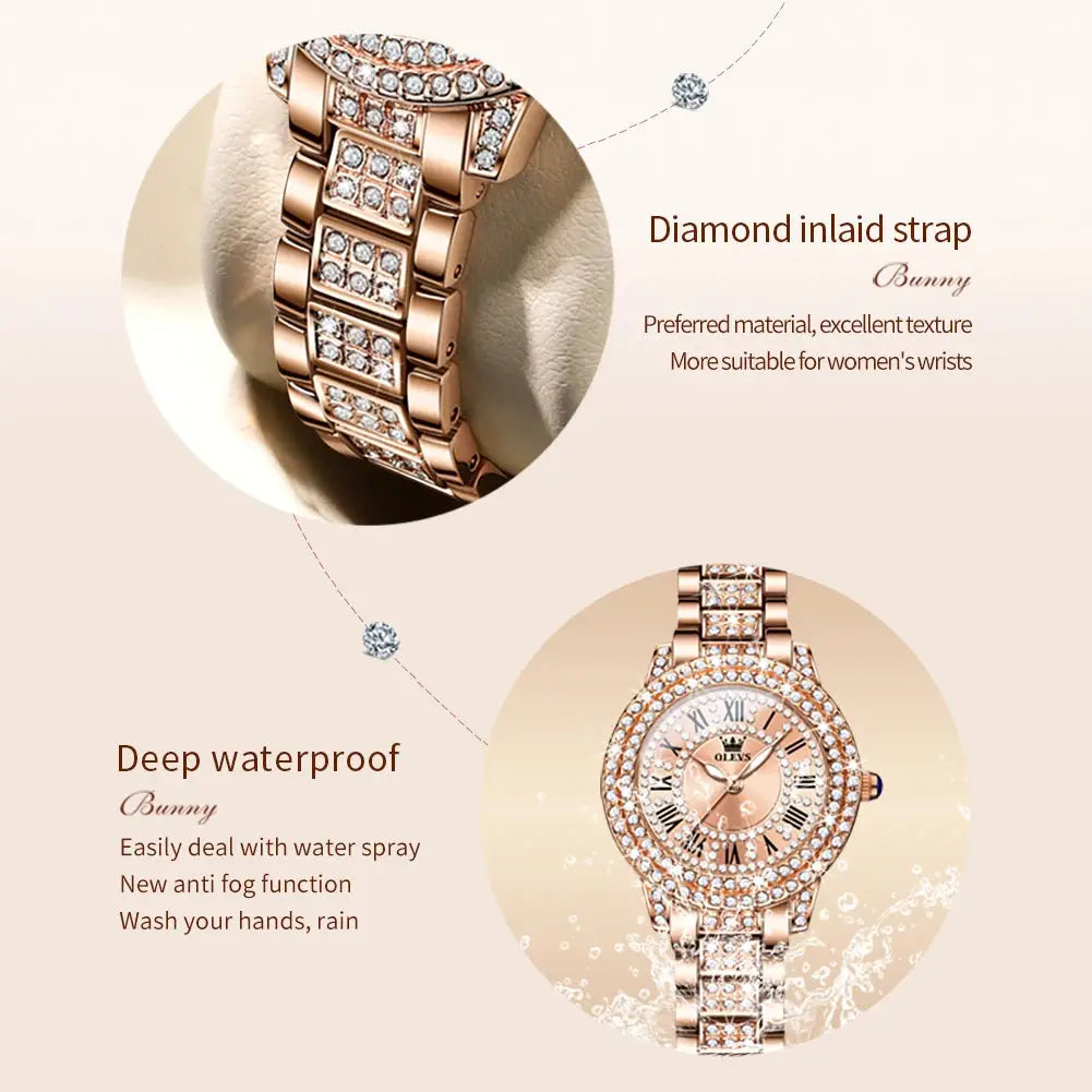 ELEGANCE® Diamond Watch for Women Fashion Elegant Stainless Steel Waterproof Quartz Wristwatch Luxury Ladies Dress Watches Original OLEVS