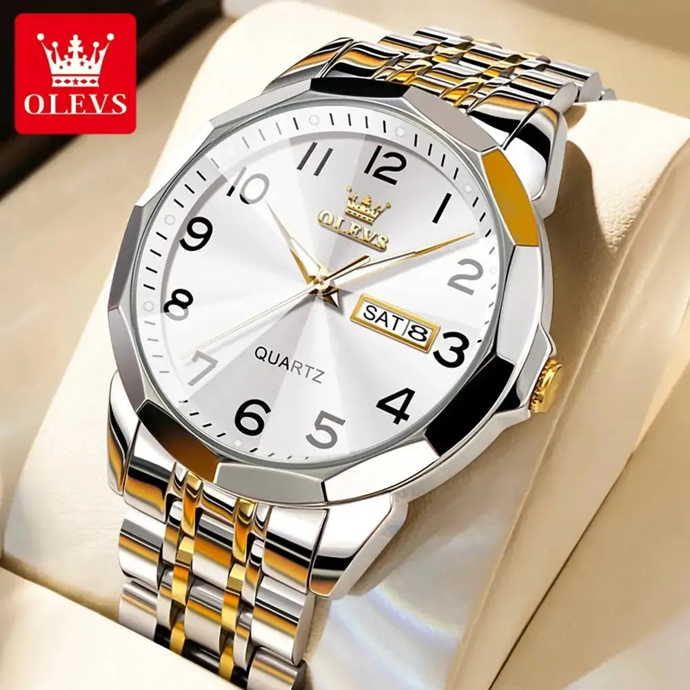 9970 OLEVS New Luxury Quartz Couple Watch For Men & Women Number Dial Rhombus Mirror Hand Clock Stainless Steel Original Watches ELEGANCE®