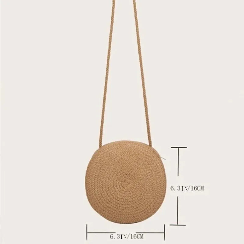Elegance PureElegance Minimalist Bag - Minimalist Straw Bag Round Crossbody Purse Women Shoulder Vocation Style Handbag