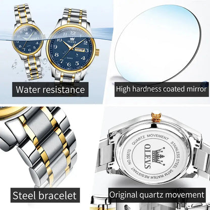 OLEVS 5567 Quartz Watches Original Men Women Couple Luminous Waterproof Shock Resistant Stainless Steel Ladies Wristwatch Gift ELEGANCE®